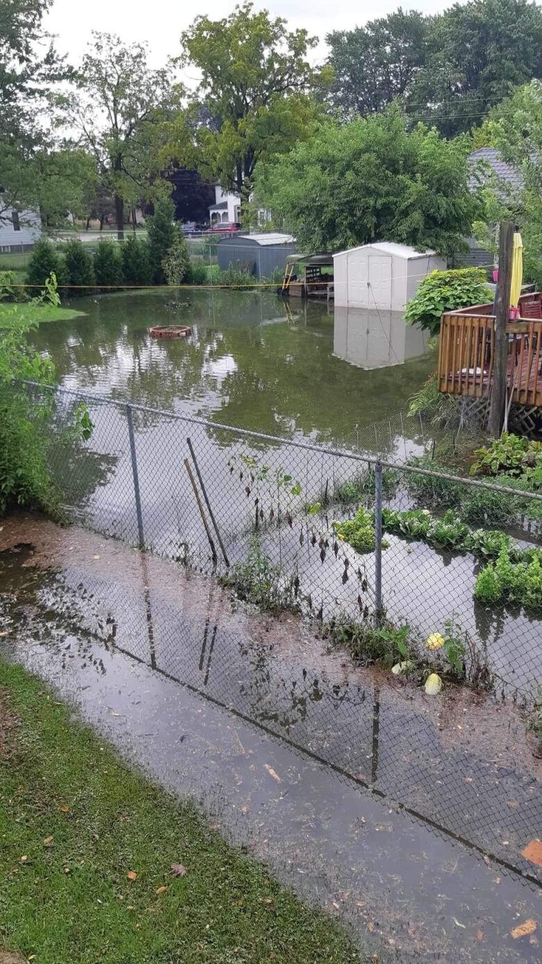 The backyard of a house is filled with high water levels.