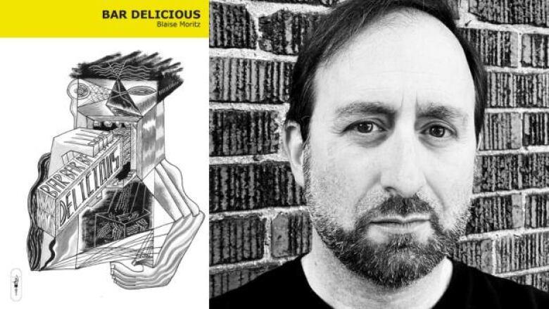 Bar Delicious by Blaise Moritz. Black & white abstract illlustrated book cover. Black and white photo of the author-illustrator.