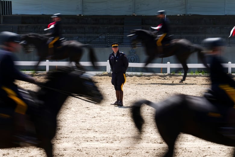 The Royal Canadian Mounted Police Musical Ride troop practices at their stables in Ottawa on Wednesday, May 17, 2023.