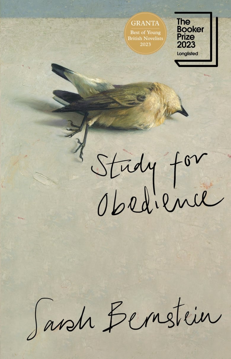 Study for Obedience by Sarah Bernstein. Illustrated book cover of a small dead bird on a table.