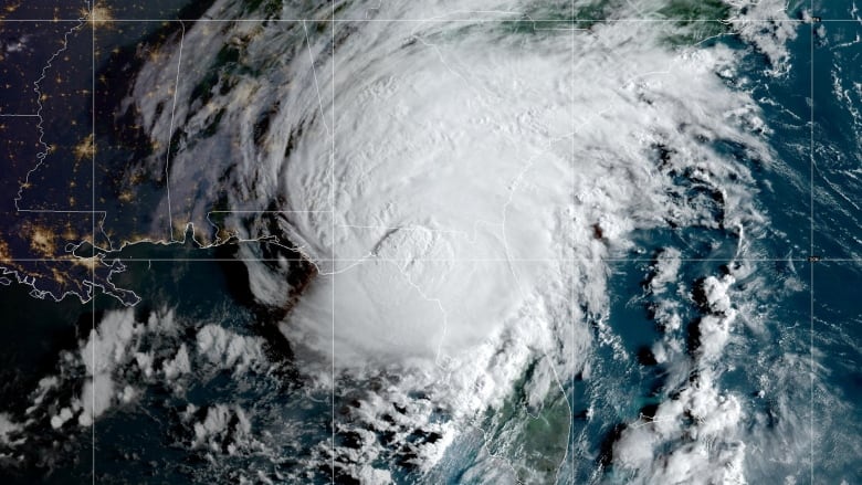 A satellite image shows Hurricane Idalia over Florida.