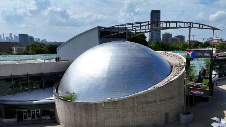 An aerial drone image shows a science centre.