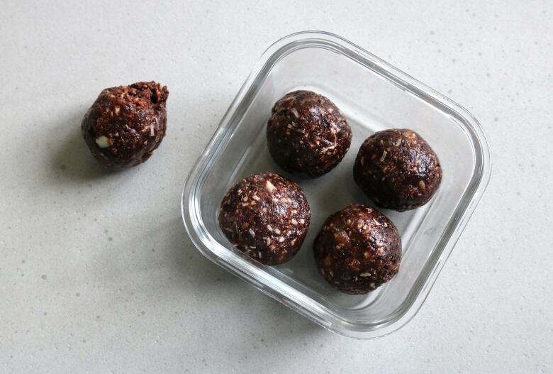 Energy balls in a transparent container.