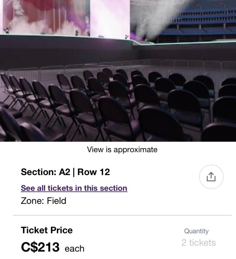 A screenshot of a $213 ticket on StubHub to a Beyonc concert.