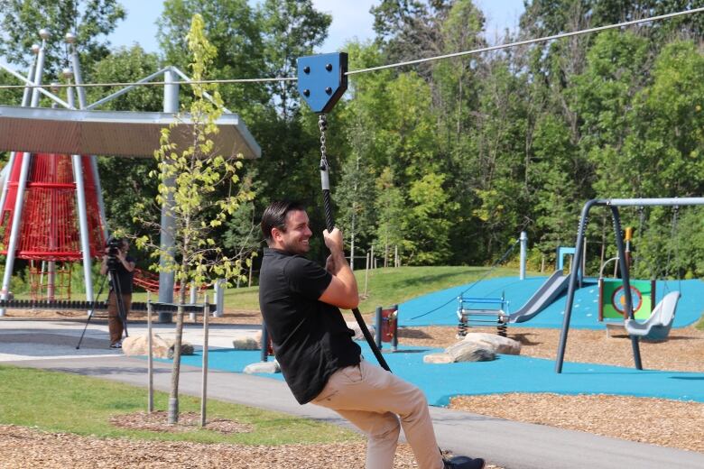 Man on zip line