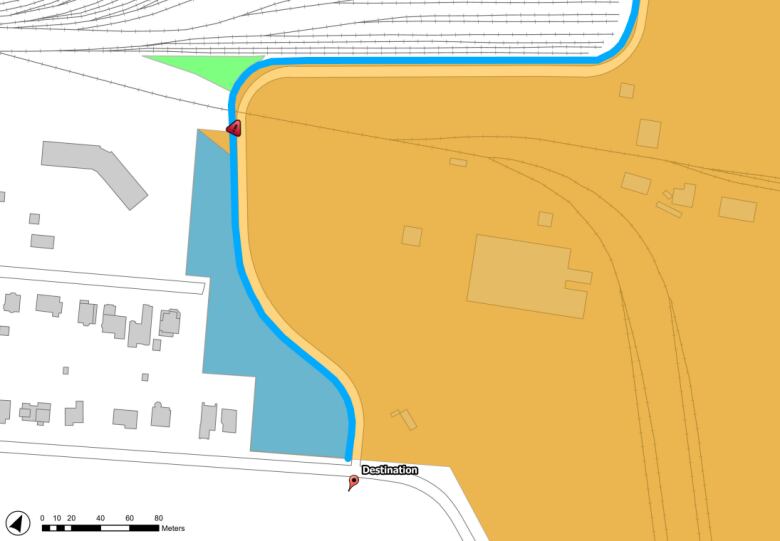 A map of the location where the Halifax Port Authority hopes to build an accessible, green pathway between Point Pleasant Park and the Halifax Seaport.