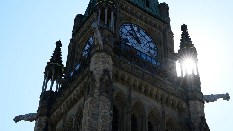 The Peace Tower is pictured from the roof of the Centre Block during a media tour of the Centre Block restoration project on Parliament Hill in Ottawa on Thursday, June 22, 2023.