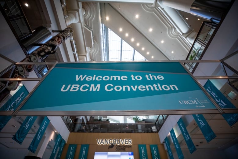 A sign reads 'Welcome to the UBCM Convention'.