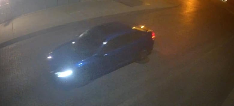 London Police are looking for a a two-door blue sedan which has a loud muffler and damage to its passenger side, windshield, and bumper. 