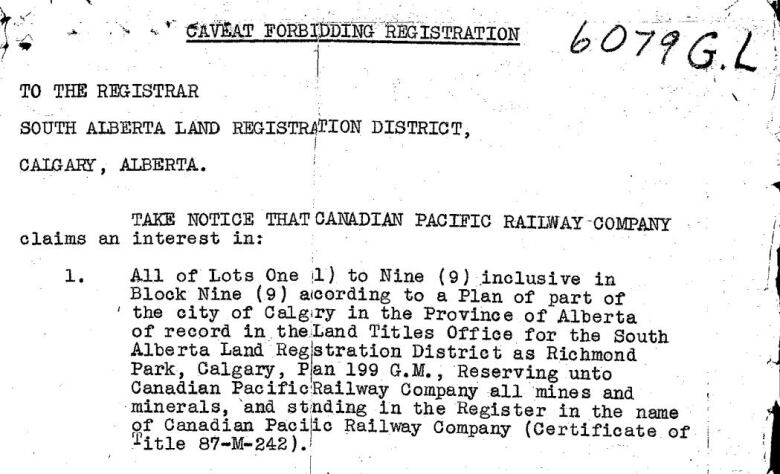 A restrictive covenant placed on properties when they were initially sold by the CP Rail company for residential development. The covenant properties to single-family homes and stipulated 'no commercial undertakings.'