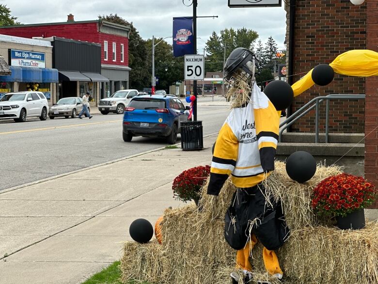 This goalie scarecrow was one of two that could be seen near the town's downtown area.