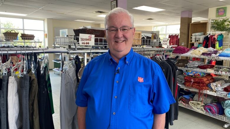 Tony Brushett, executive director of the Yellowknife Salvation Army, stands inside the organization's store that was damaged by flooding last month.