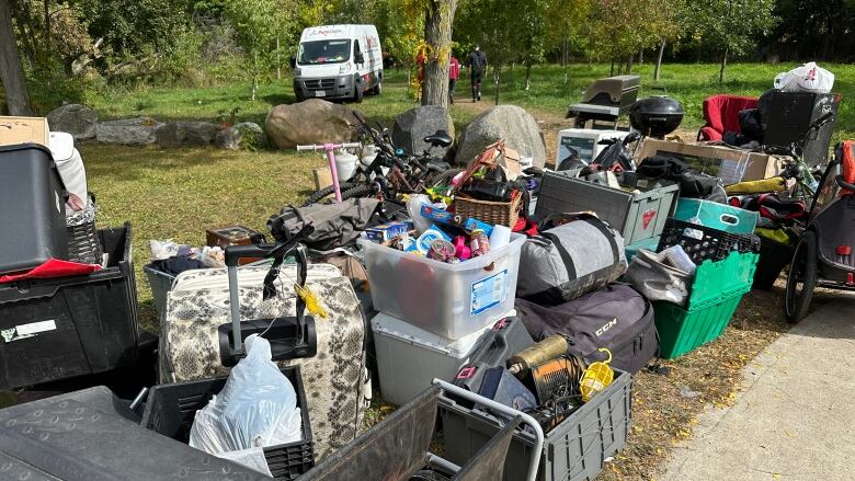 A pile of person items in Cambridge's Soper Park. 