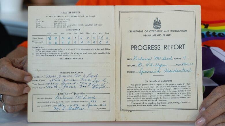 Dolores Naponse Spanish Girls School residential school report card, Ottawa, September 2023