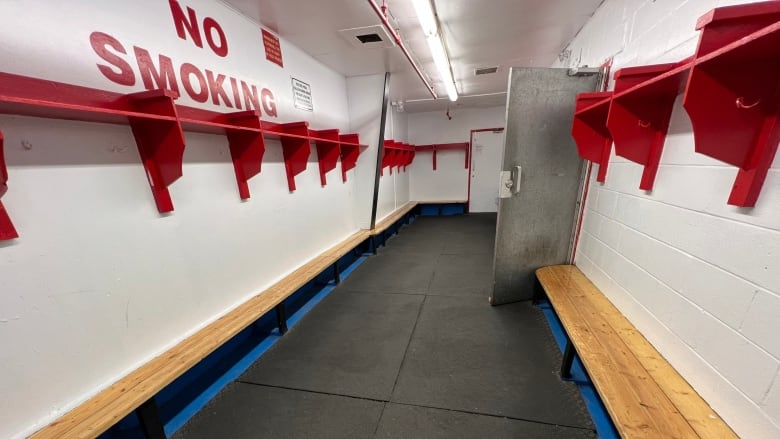 An empty changing room at an arena