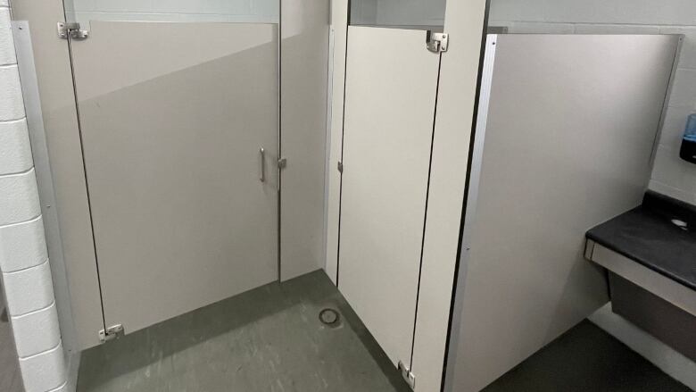 two private stalls in a dressing room.