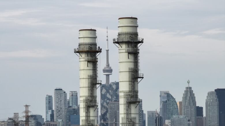 A drone image of the Portlands Energy Centre, a gas electrical generating station. 