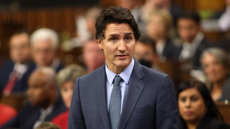 Prime Minister Justin Trudeau makes a statement on Israel and Gaza in the House of Commons on Parliament Hill in Ottawa, Monday, Oct. 16, 2023. 