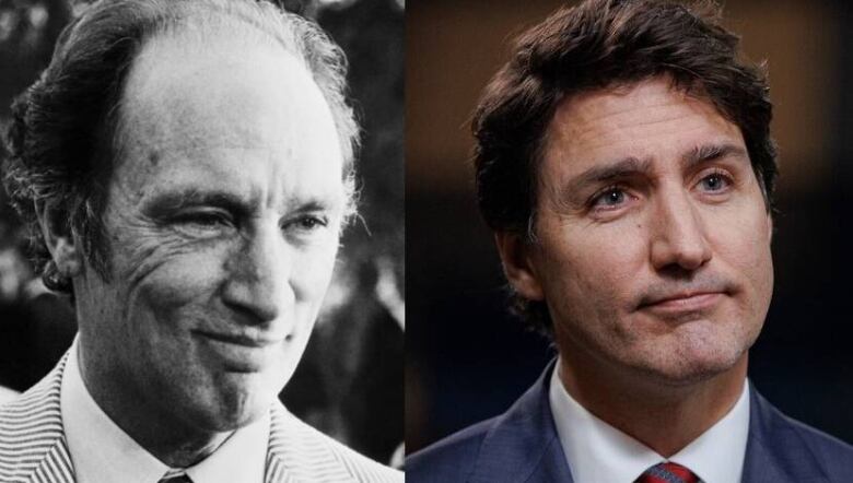 Pierre Trudeau, left, was prime minister in 1975. His son, Justin Trudeau, is prime minister in 2023.