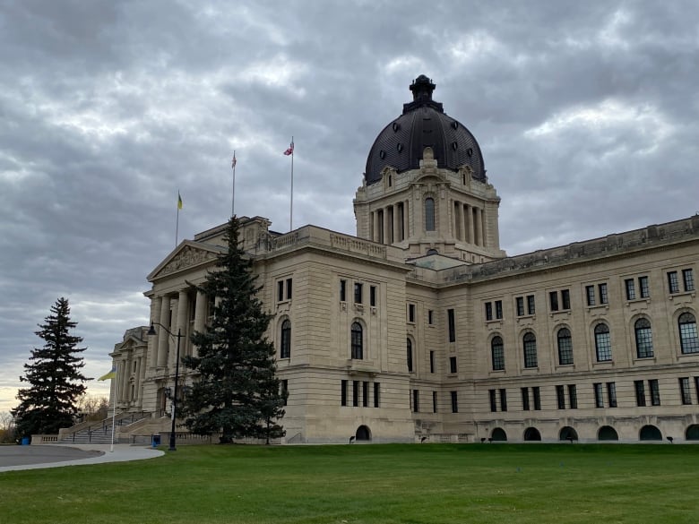 Clouds gather over the Saskatchewan Legislative Building in Regina, Sask., on Oct. 20, 2023. 