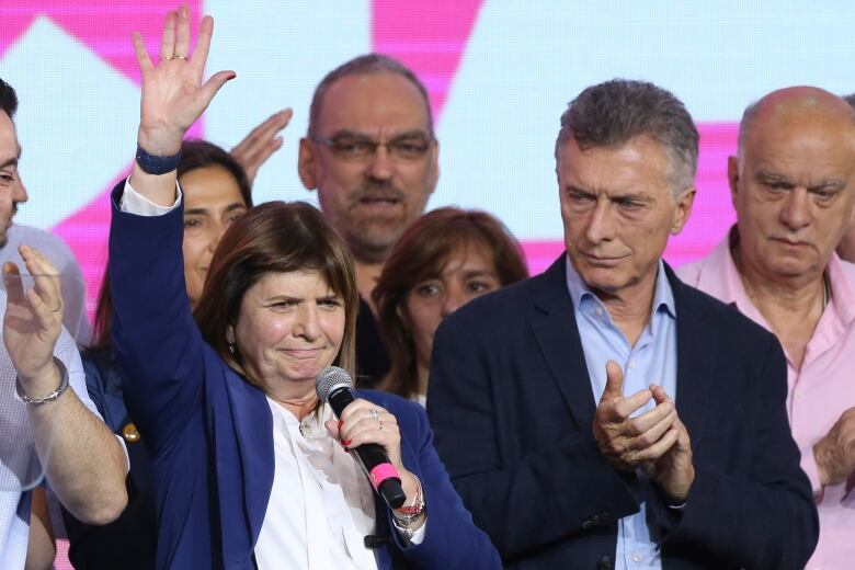 Presidential candidate Patricia Bullrich, of the United for Change coalition, talks to supporters at her campaign headquarters after polls closed for general elections in Buenos Aires, Argentina, Sunday, Oct. 22, 2023.