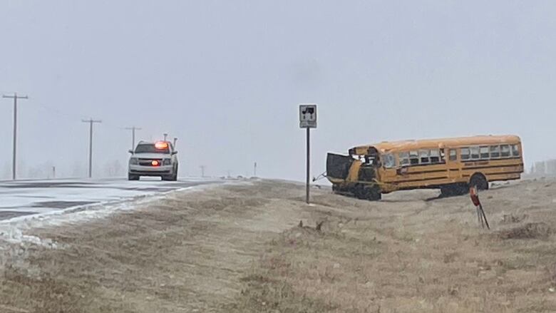 A damaged bus is pictured.