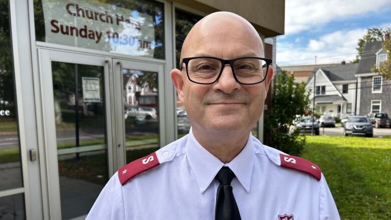 John Burton outside Salvation Army office in Charlottetown.