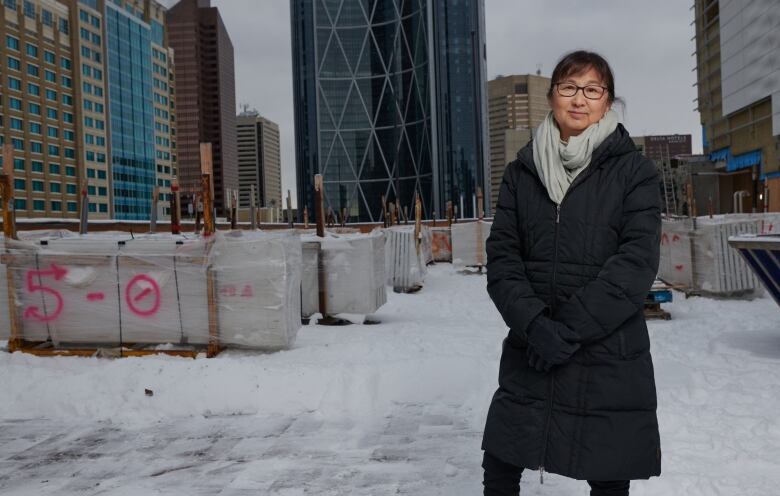 Artist and designer Maya Lin is pictured on the rooftop of the Glenbow Museum in downtown Calgary, prior to completion of her new terrace design.