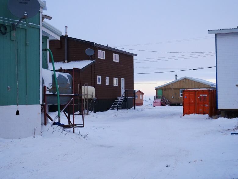 Buildings, snow.