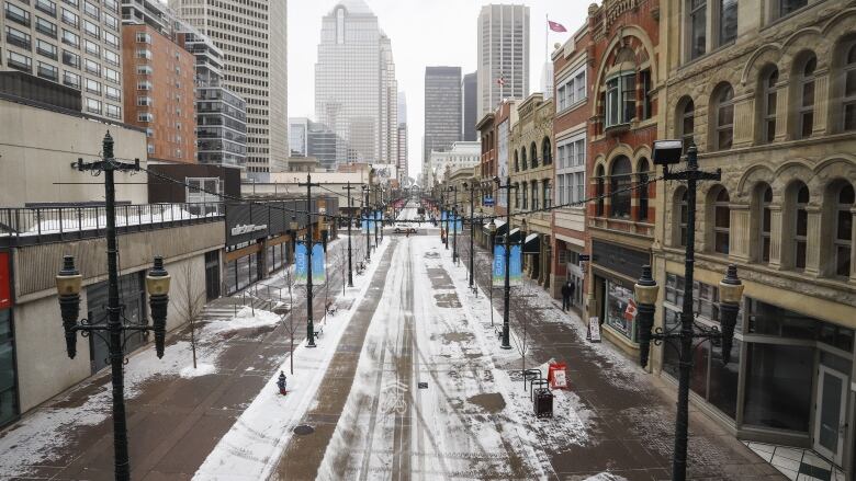 An empty downtown street.