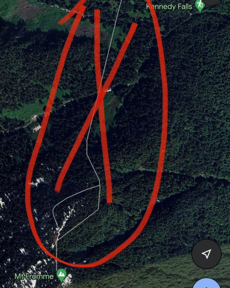 Google Maps trail with red X through it