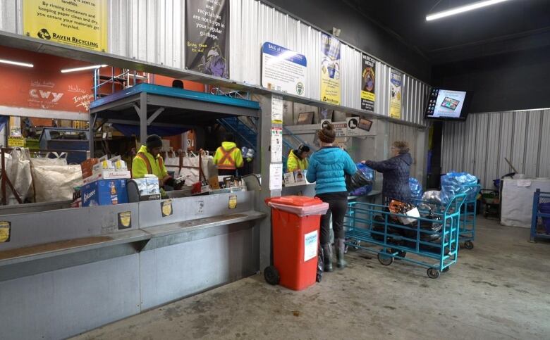 Inside a recycling drop-off facility.