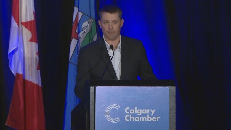 Alberta Minister of Finance Nate Horner addresses the Calgary Chamber of Commerce to discuss the financial plans for next year and the proposed Alberta Pension Plan.