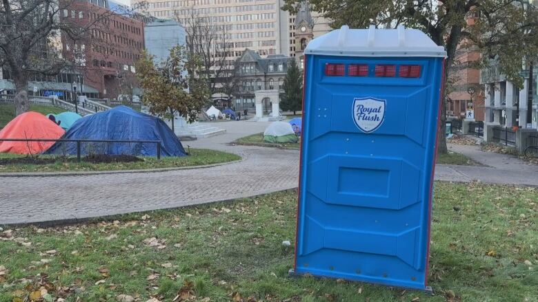 tents and a port-a-potty