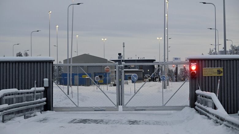 A set of gates at the Raja-Jooseppi international border crossing point in Inari, Finland.