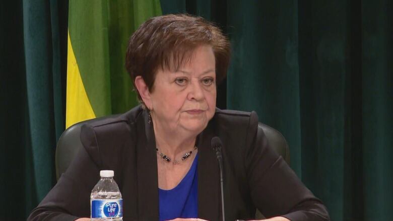 Saskatchewan Finance Minister Donna Harpauer presents the mid-year financial report which shows a projected $250 million deficit.