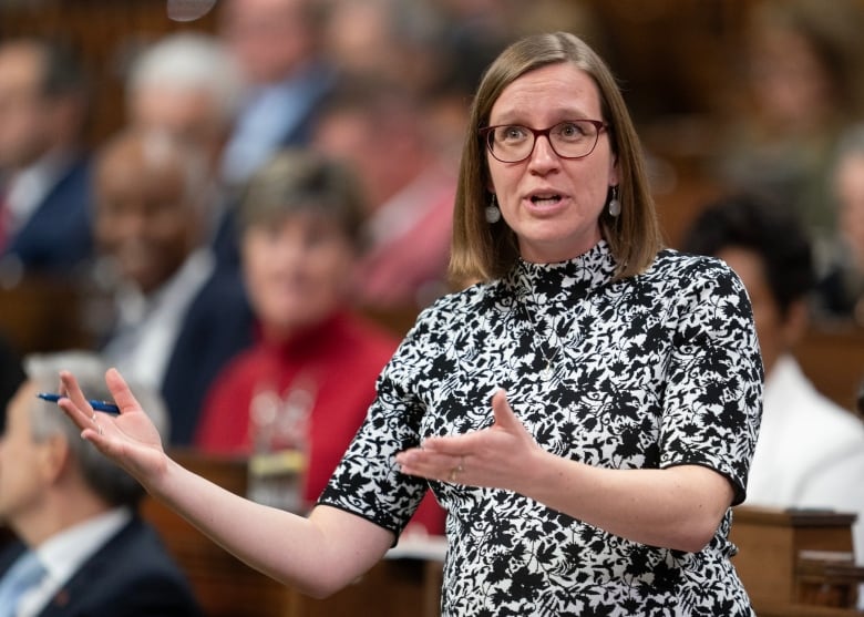 Karina Gould, Leader of the Government in the House of Commons rises during question period in the House of Commons, in Ottawa, Tuesday, Nov. 21, 2023.