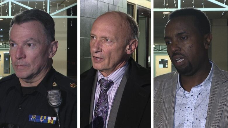 three images show headshots of three men