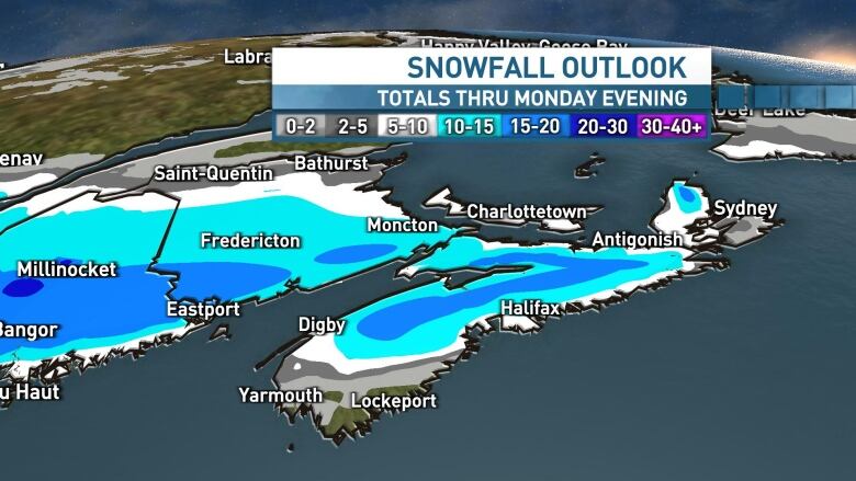 Weather graphic showing snowfall totals.