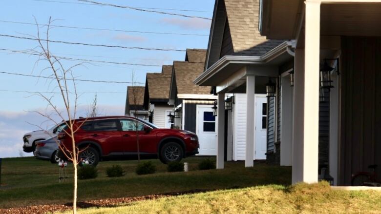 A row of new construction homes in Stewiacke, Nova Scotia.