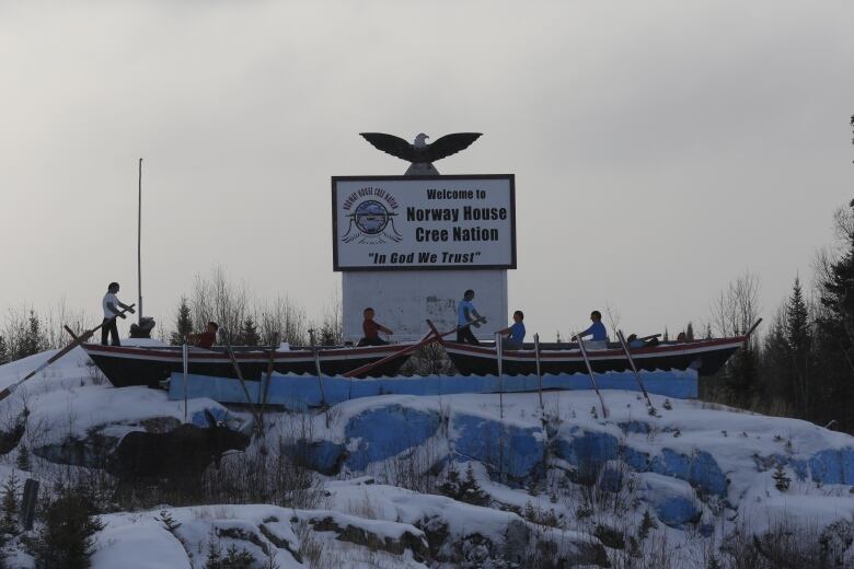 A sign marks the entrance into Norway House Cree Nation.