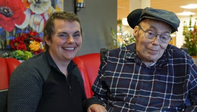 Katie Cote and her father Barry Sheehan in the lobby of the Osgoode Care Centre.