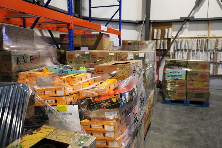 boxes of food piled high 