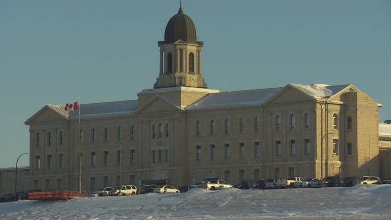 The outside of a federal prison is seen during the winter.