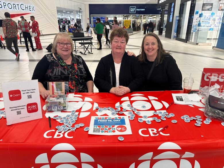 Three women smiling sitting at a table.