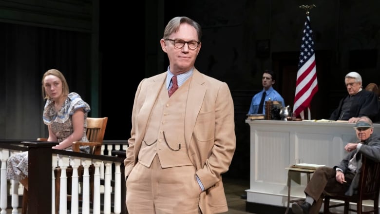 Richard Thomas (in character as Atticus Finch) in a courtroom scene from To Kill a Mockingbird.