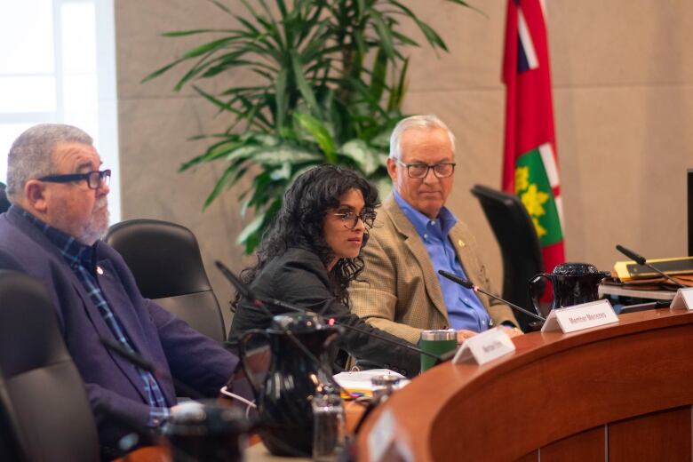 Two men and a woman sitting.