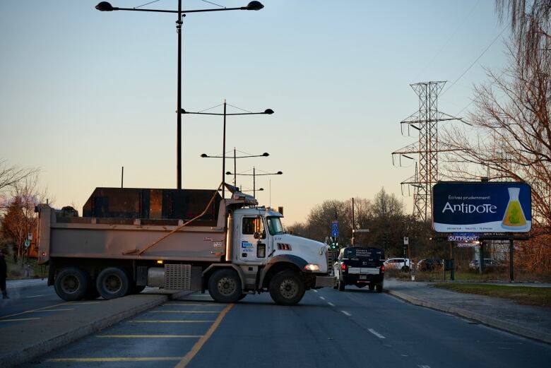 a truck blocking a street