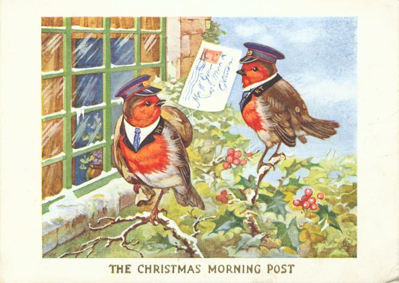 Red-breasted robins dressed as postmen. 