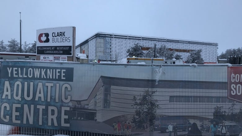 A construction site on a winter day. 